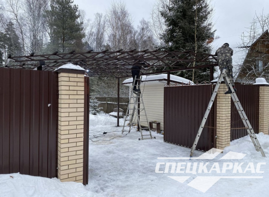 Навес из металлочерепицы на две машины №49 - фото 1443