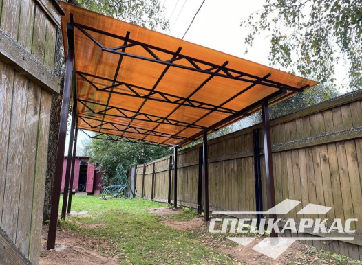 Прямой односкатный навес из поликарбоната для машины №97 - фото 1930