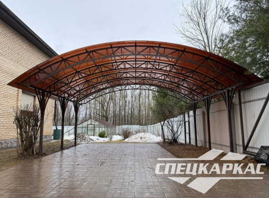Навес из поликарбоната на 2 машины с усиленной стропильной системой №43 - фото 1391