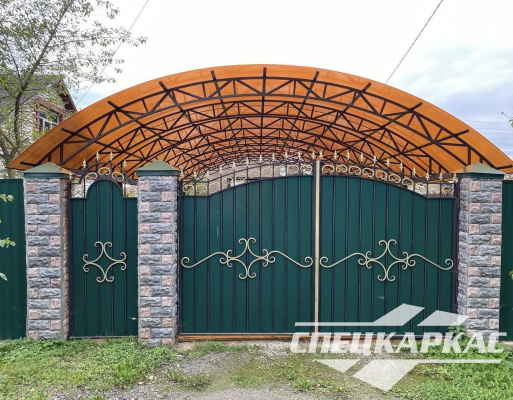 Усиленный навес из поликарбоната для двух автомобилей №96 - фото 1918